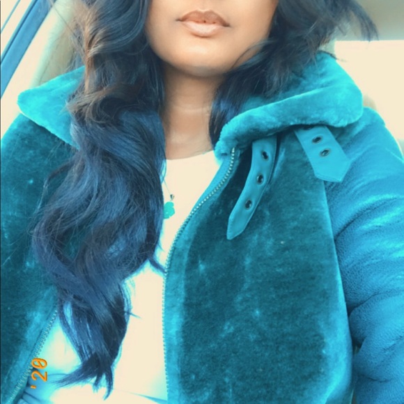 Green leather and faux fur coat - Picture 1 of 3